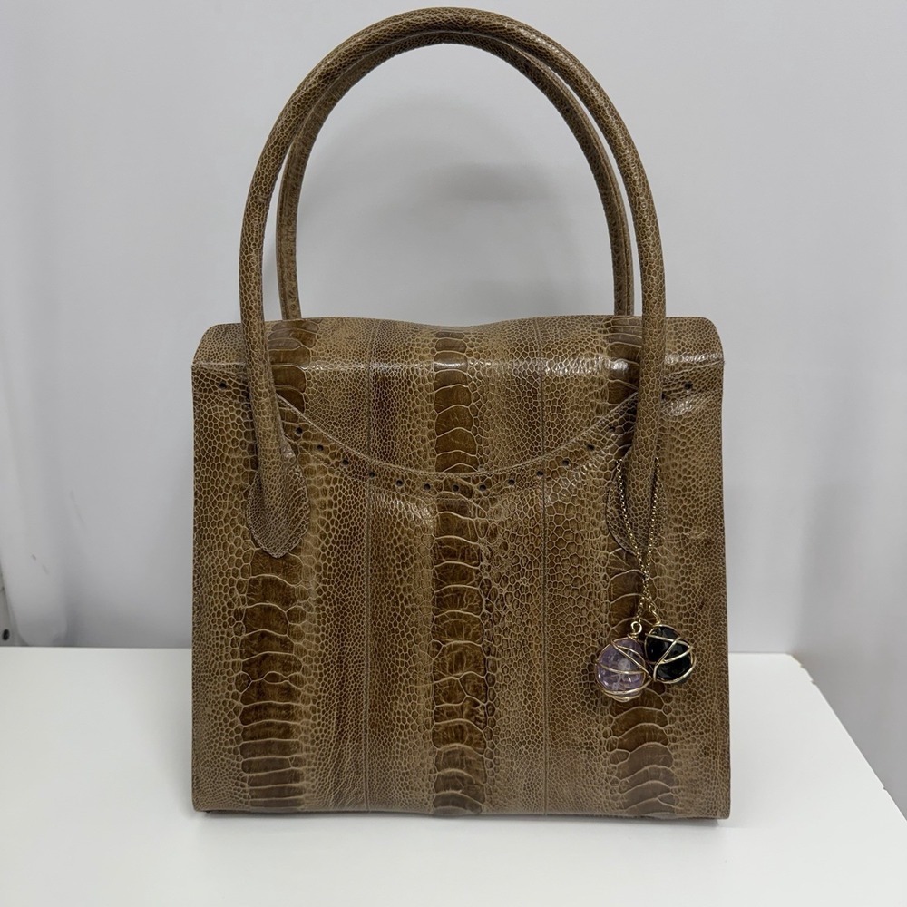Darby Scott Ostrich Leg Thompson Tote Purse Taupe Tone NWOT Semi Precious Stones